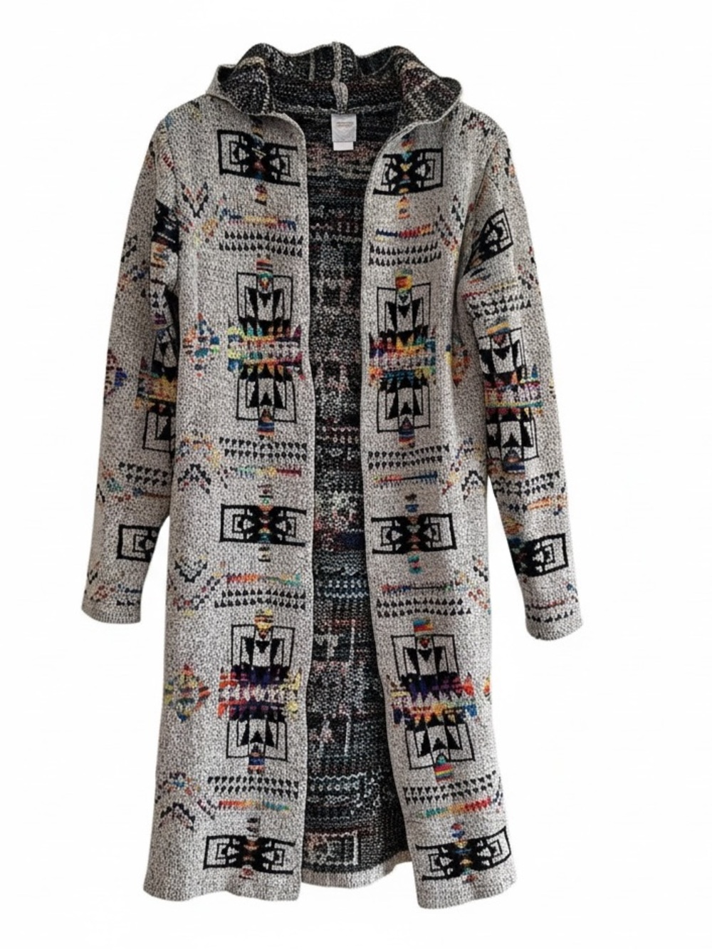 Northern Angel Multicolor Aztec Colorful Rainbow Long Open Sweater Duster Small